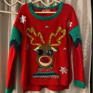 33 Degrees Rudolph Ugly Sweater Christmas Holiday L bling fun